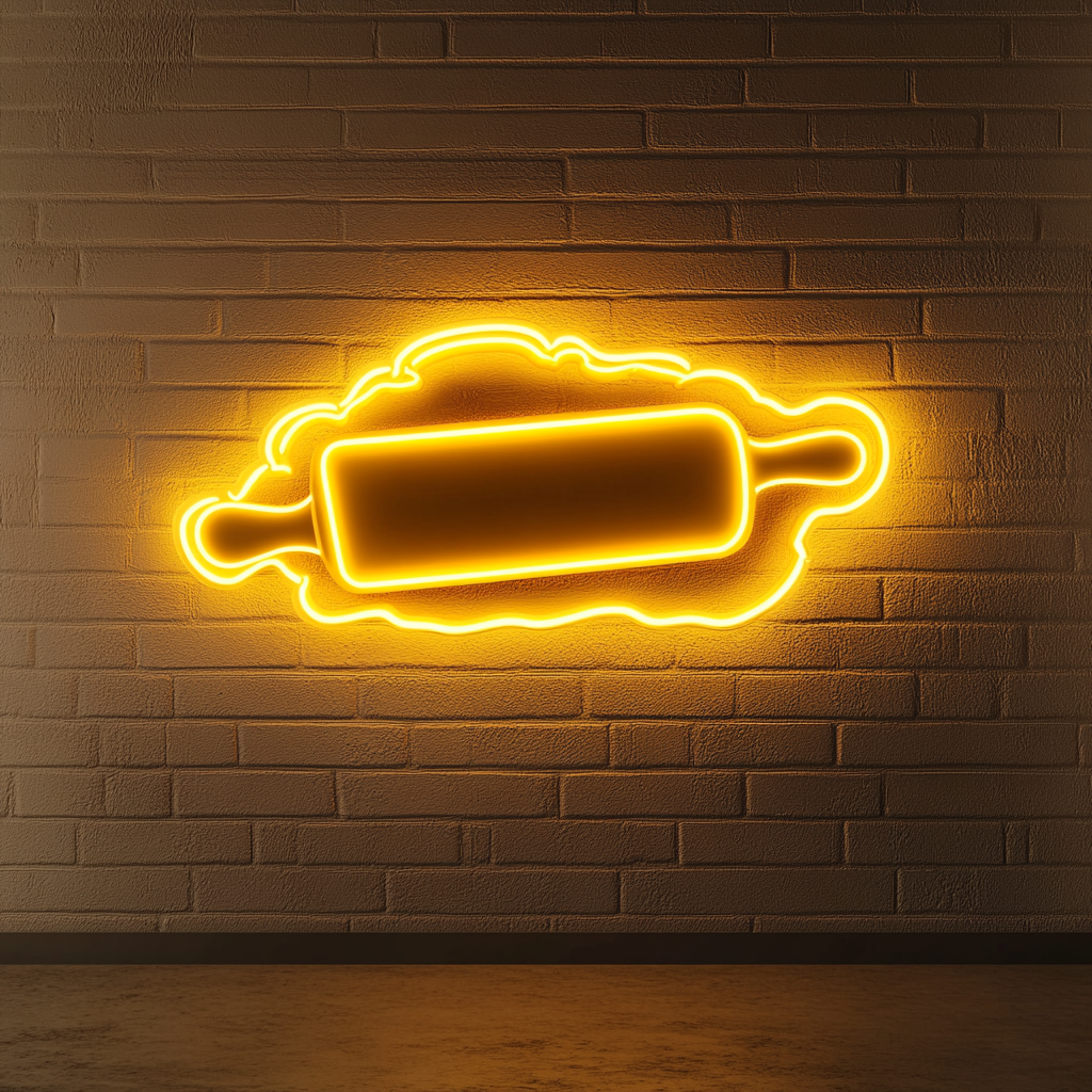 Rolling Pin and Baking Dough - Yellow Neon Sign, 18 Inches