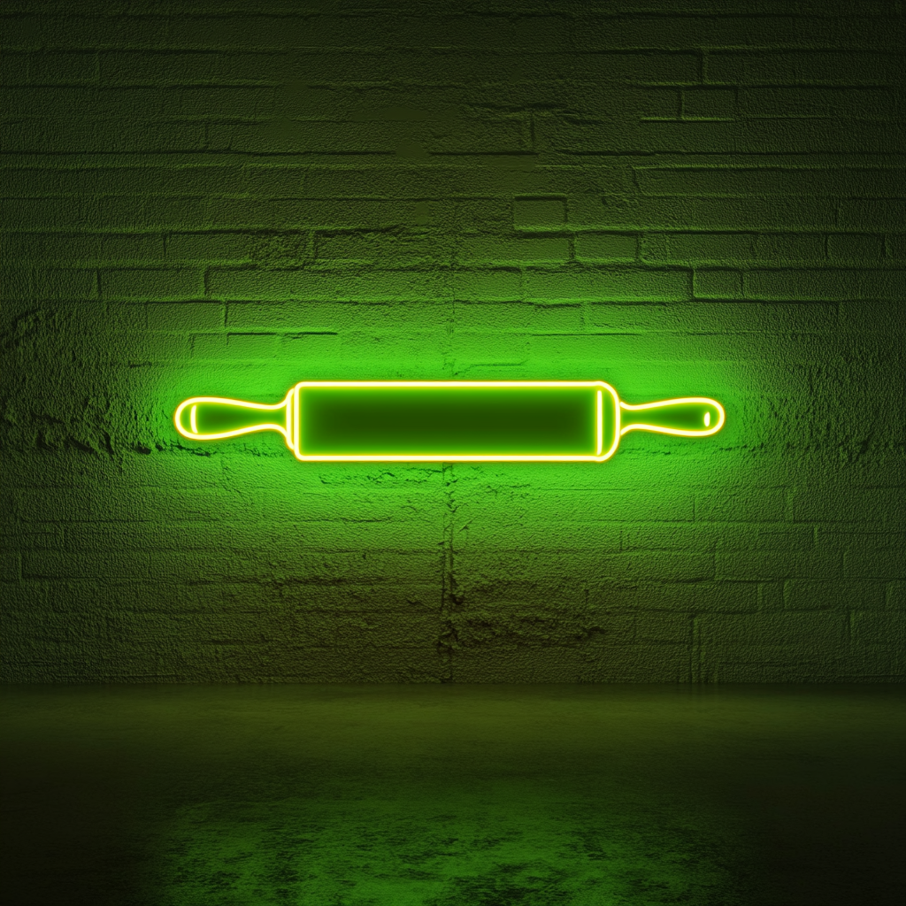 Rolling Pin with Dough - Green Neon Sign, 18 Inches