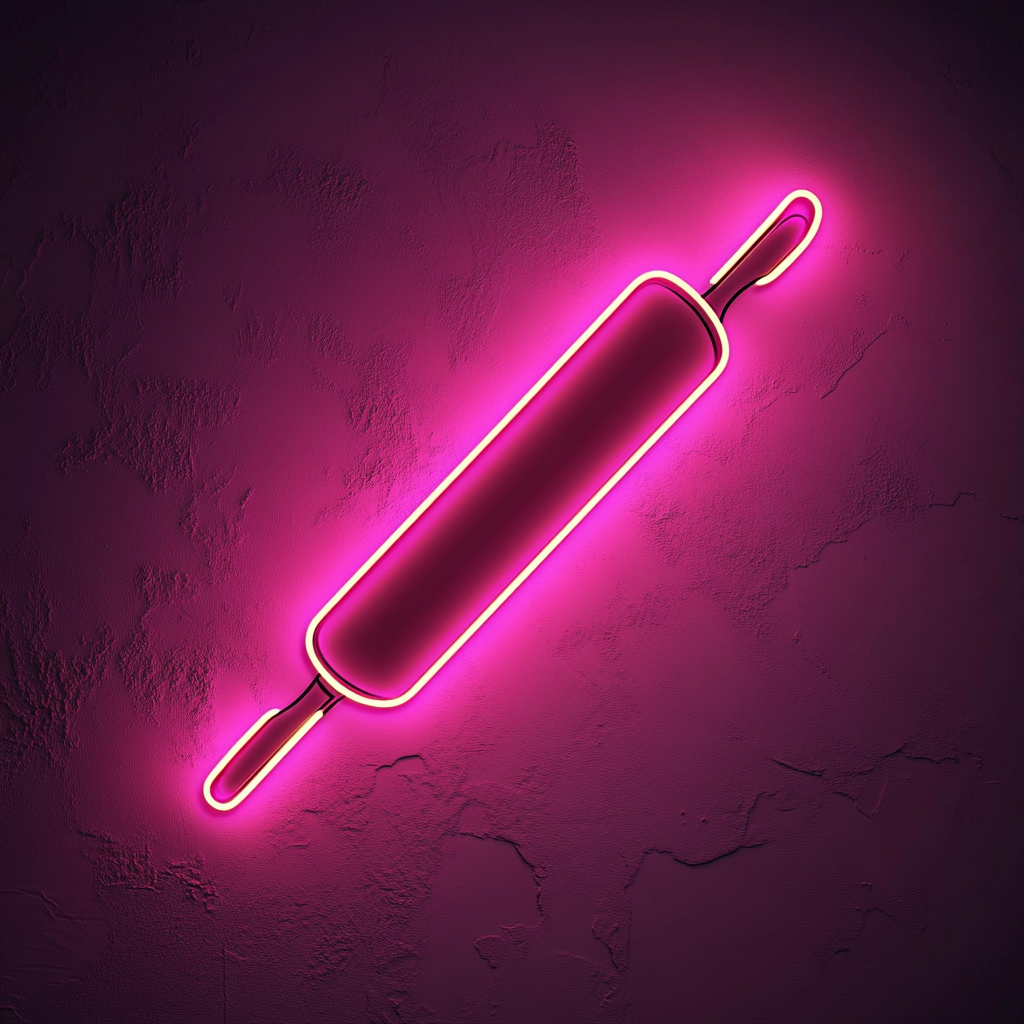 Rolling Pin with Dough - Pink Neon Sign, 24 Inches