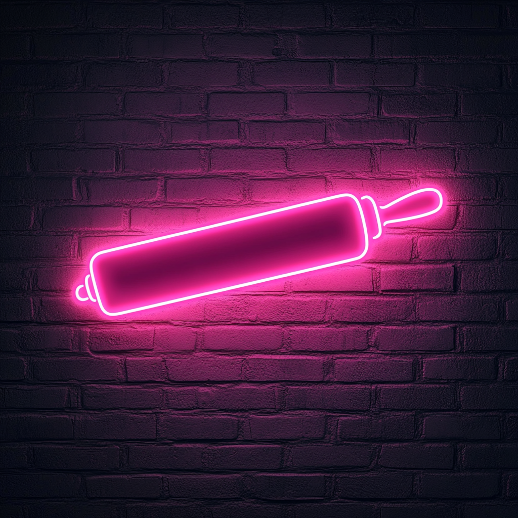 Rolling Pin with Dough - Pink Neon Sign, 24 Inches