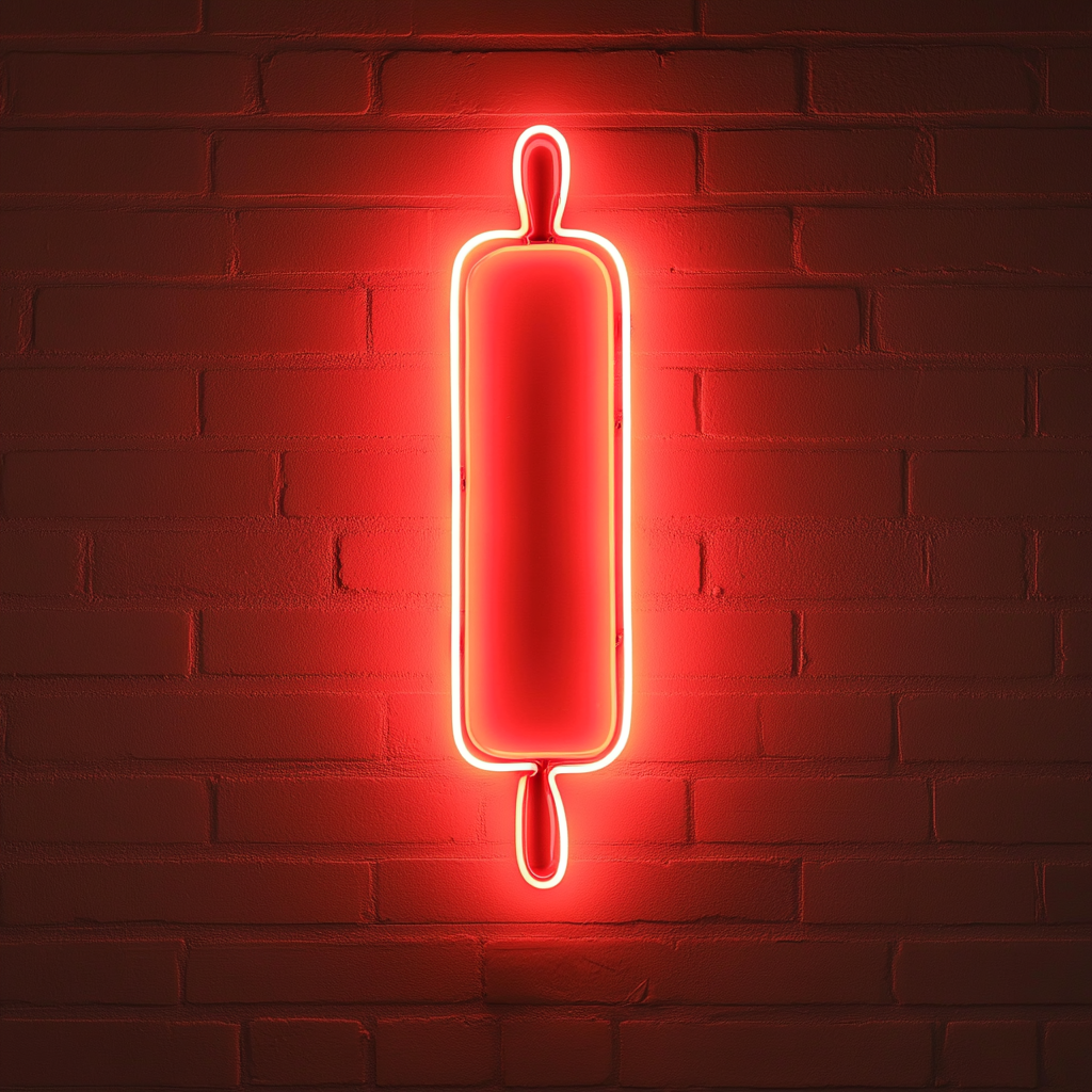 Rolling Pin with Dough - Red Neon Sign, 18 Inches