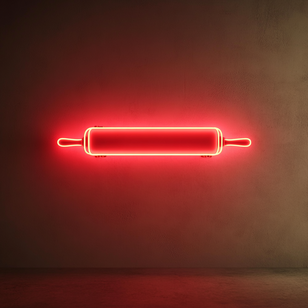 Rolling Pin with Dough - Red Neon Sign, 24 Inches