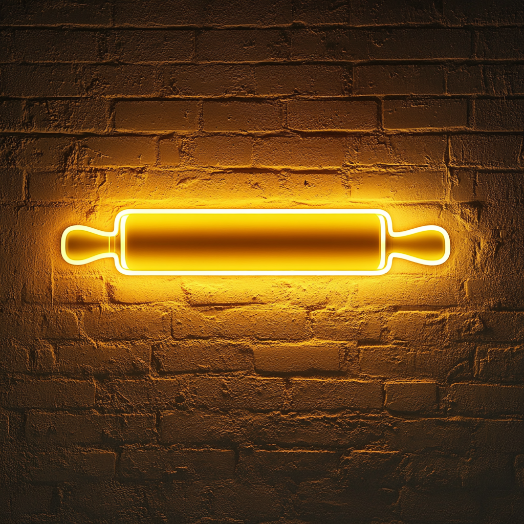 Rolling Pin with Dough - Yellow Neon Sign, 18 Inches