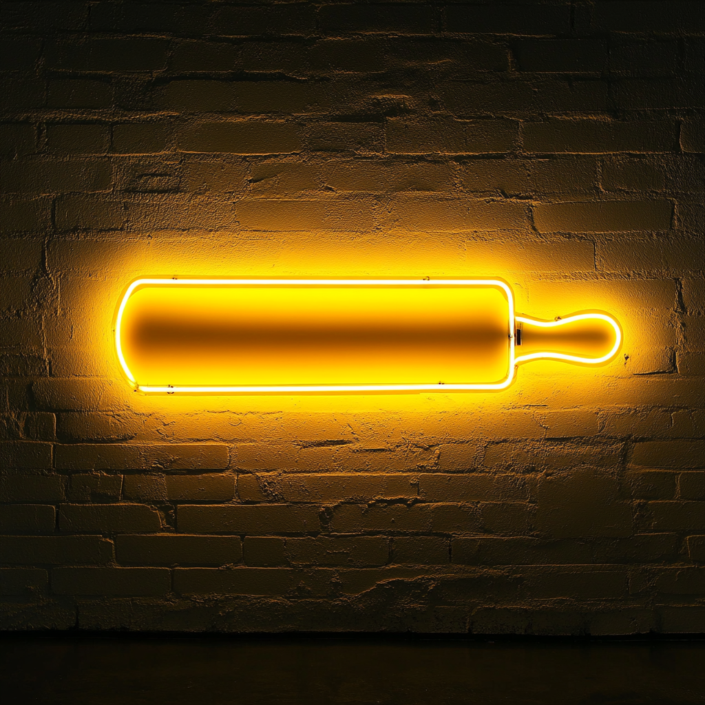 Rolling Pin with Dough - Yellow Neon Sign, 18 Inches