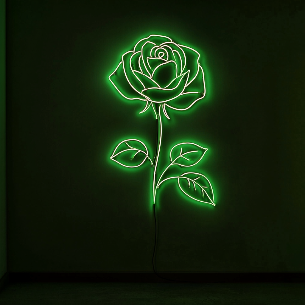 Rose - Green Neon Sign, 18 Inches