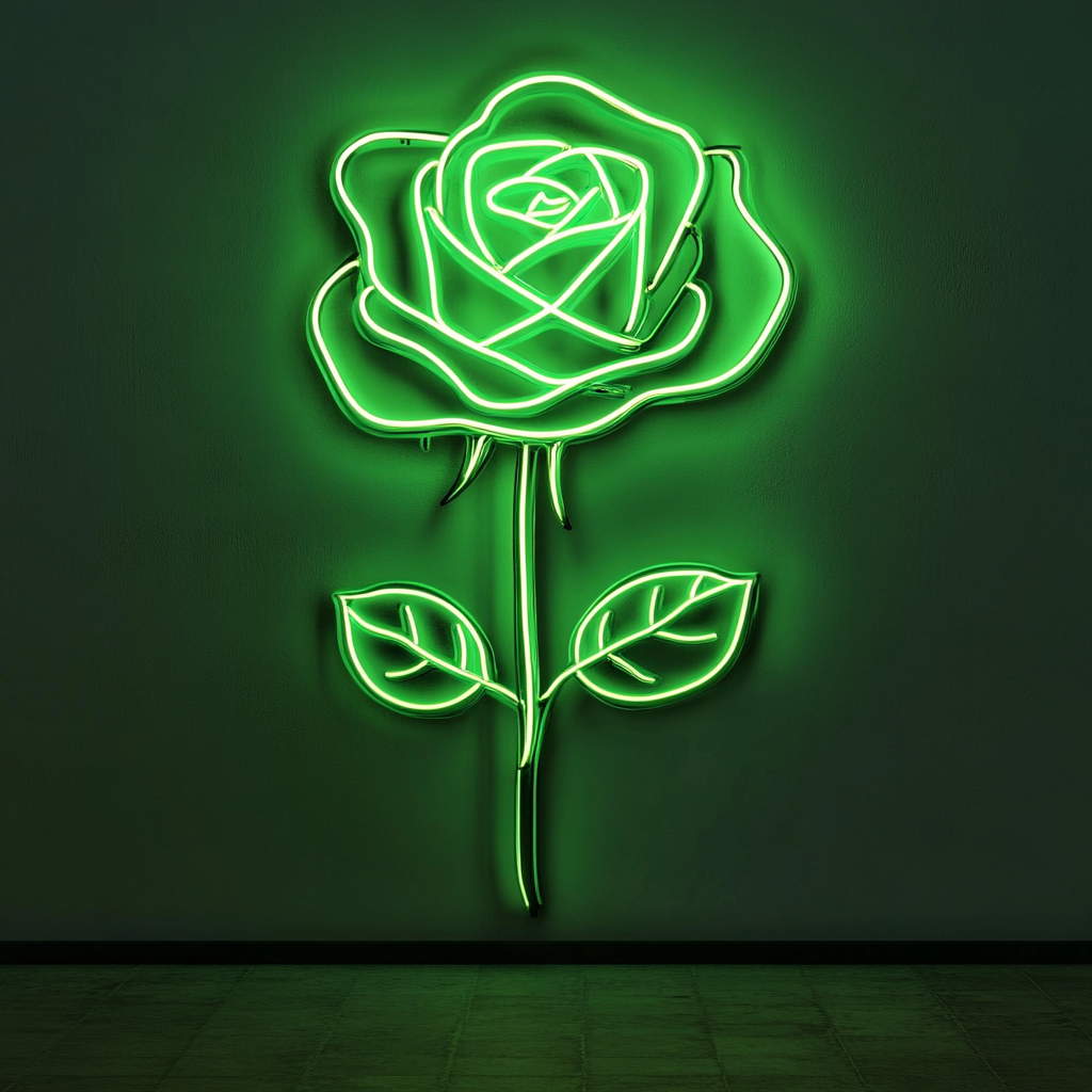 Rose Outline - Green Neon Sign, 18 Inches