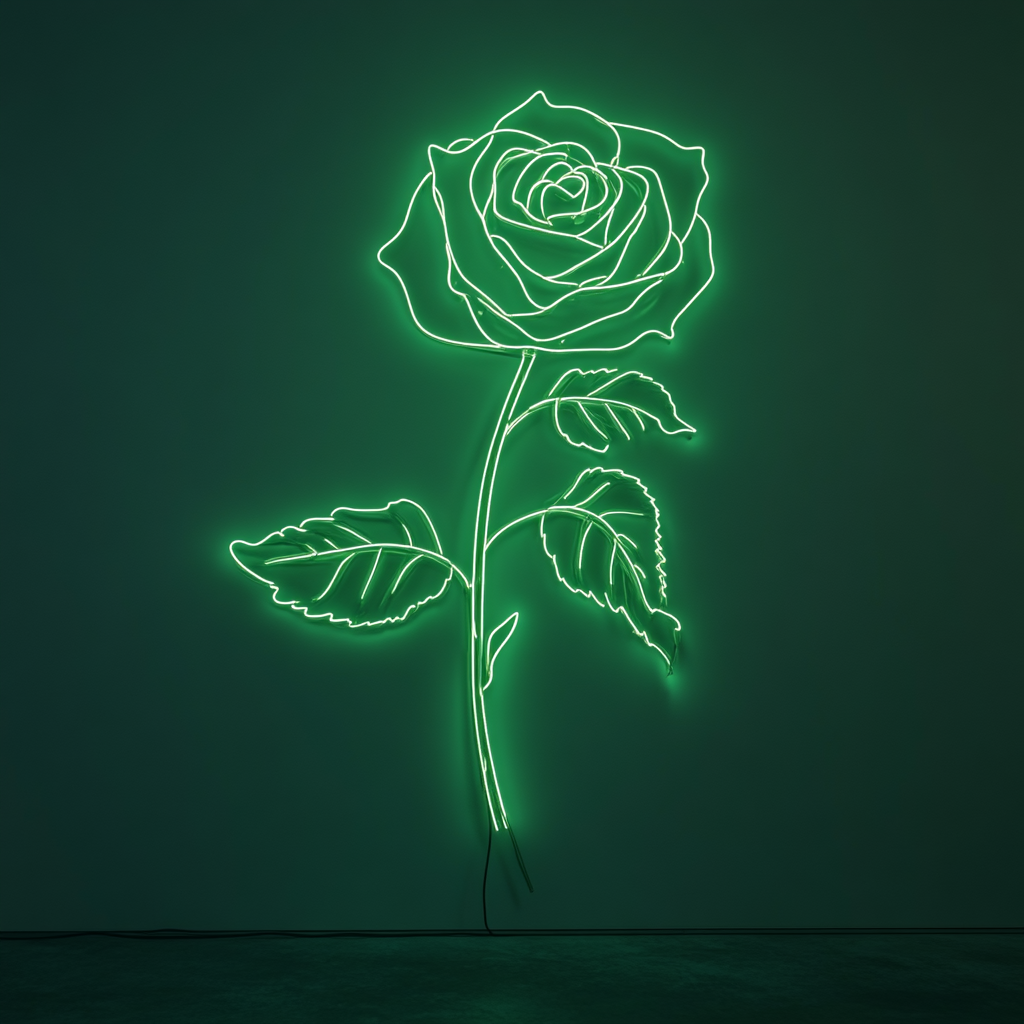 Rose Outline - Green Neon Sign, 24 Inches
