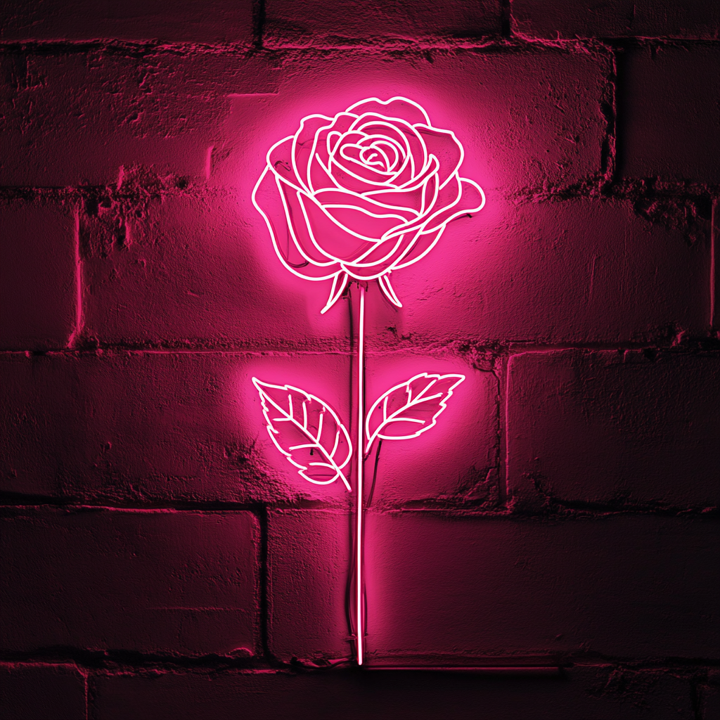 Rose Outline - Pink Neon Sign, 24 Inches