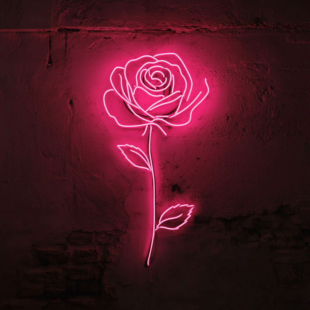 Rose Outline - Pink Neon Sign, 24 Inches