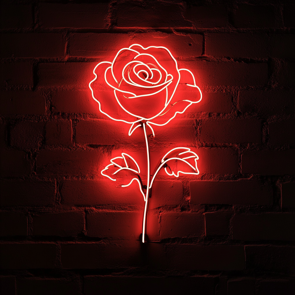 Rose Outline - Red Neon Sign, 24 Inches