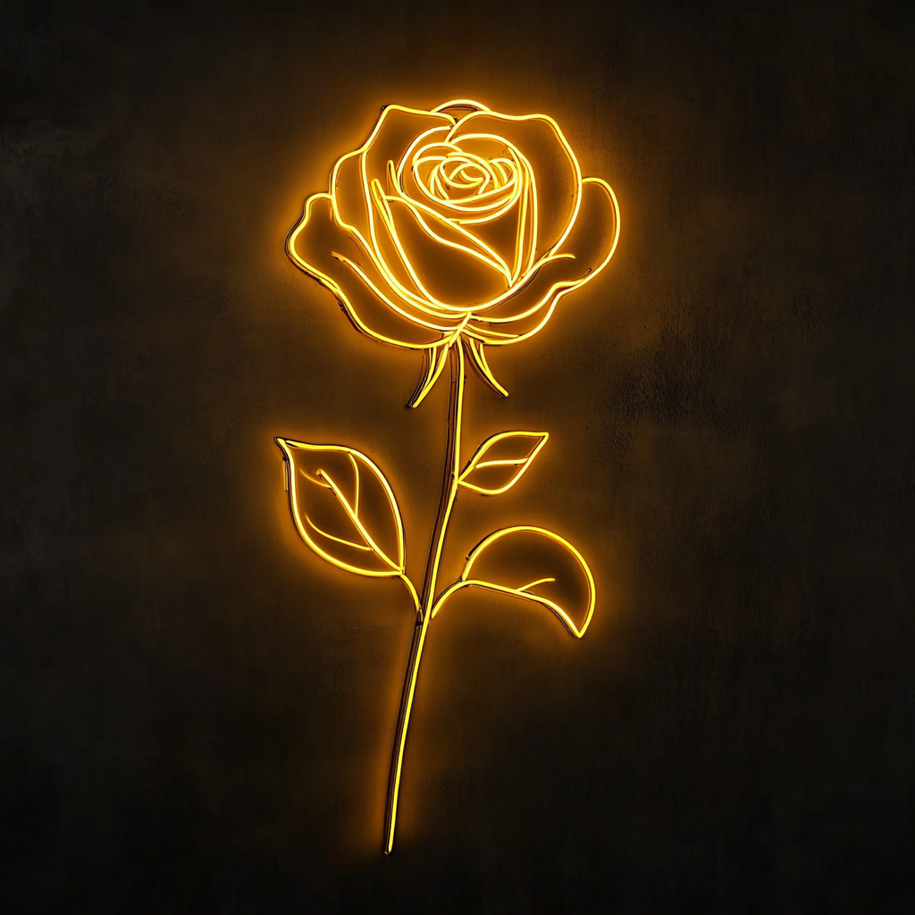 Rose Outline - Yellow Neon Sign, 24 Inches