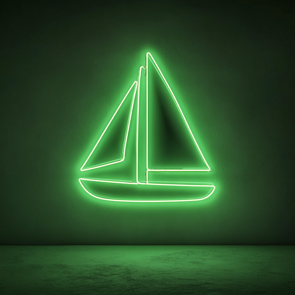 Sailboat - Green Neon Sign, 18 Inches