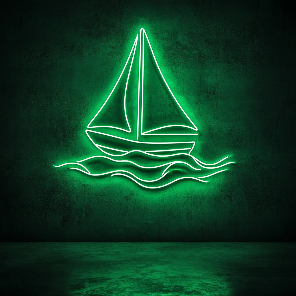 Sailboat in Waves - Green Neon Sign, 24 Inches
