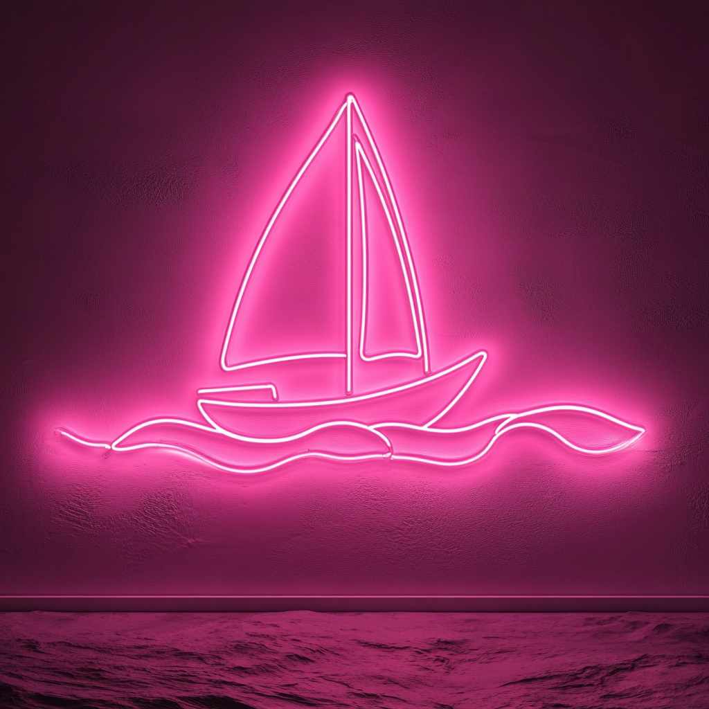 Sailboat in Waves - Pink Neon Sign, 24 Inches