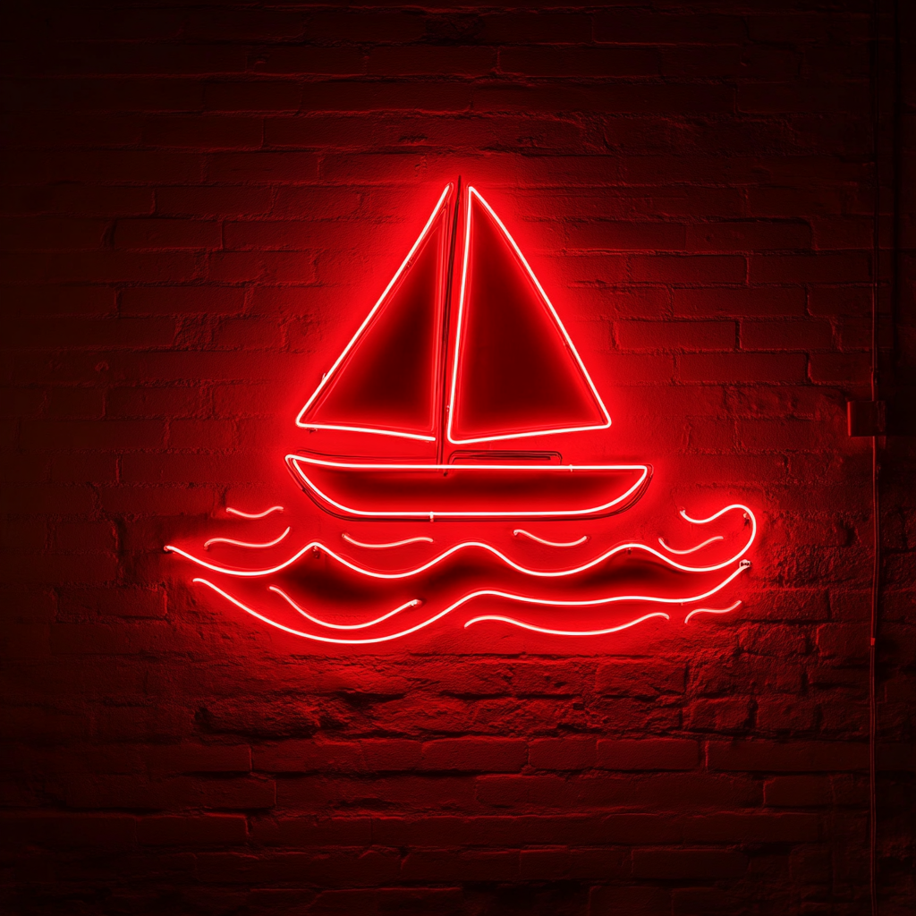 Sailboat in Waves - Red Neon Sign, 24 Inches