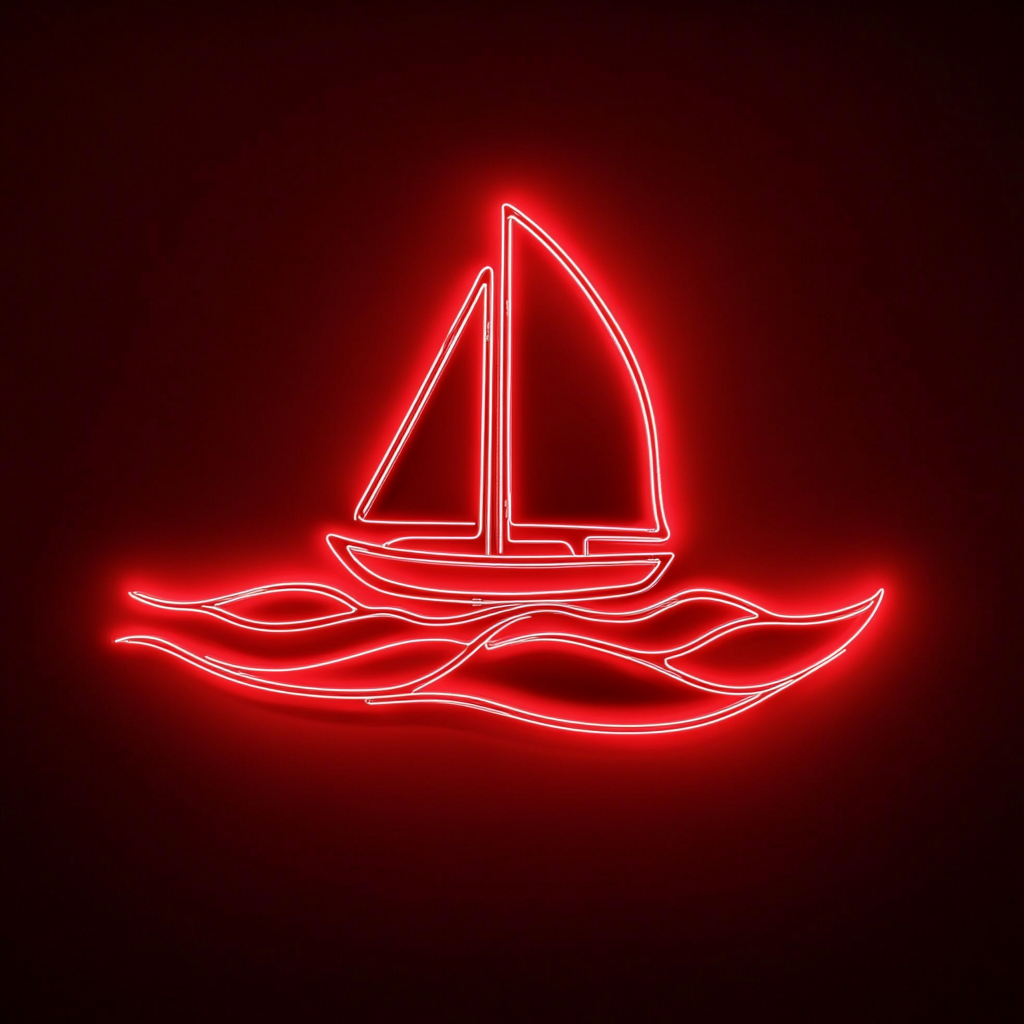 Sailboat in Waves - Red Neon Sign, 18 Inches