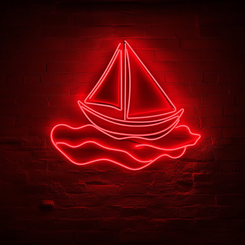 Sailboat in Waves - Red Neon Sign, 24 Inches
