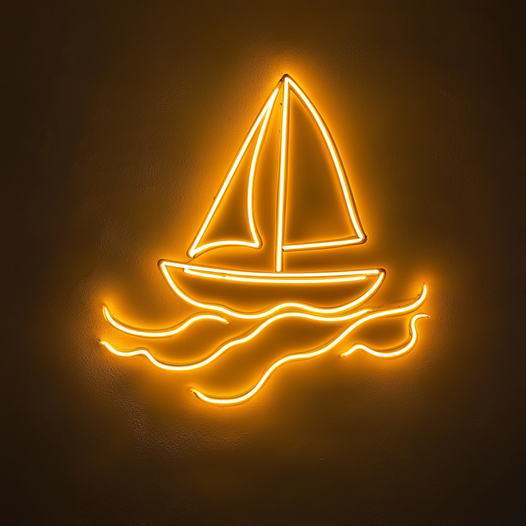 Sailboat in Waves - Yellow Neon Sign, 18 Inches
