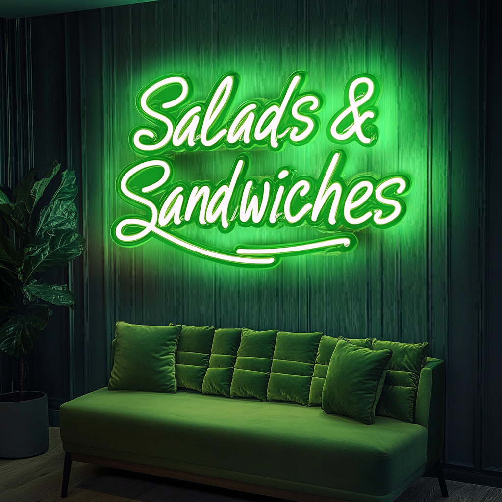 "Salads & Sandwiches" - Green Neon Sign, 24 Inches