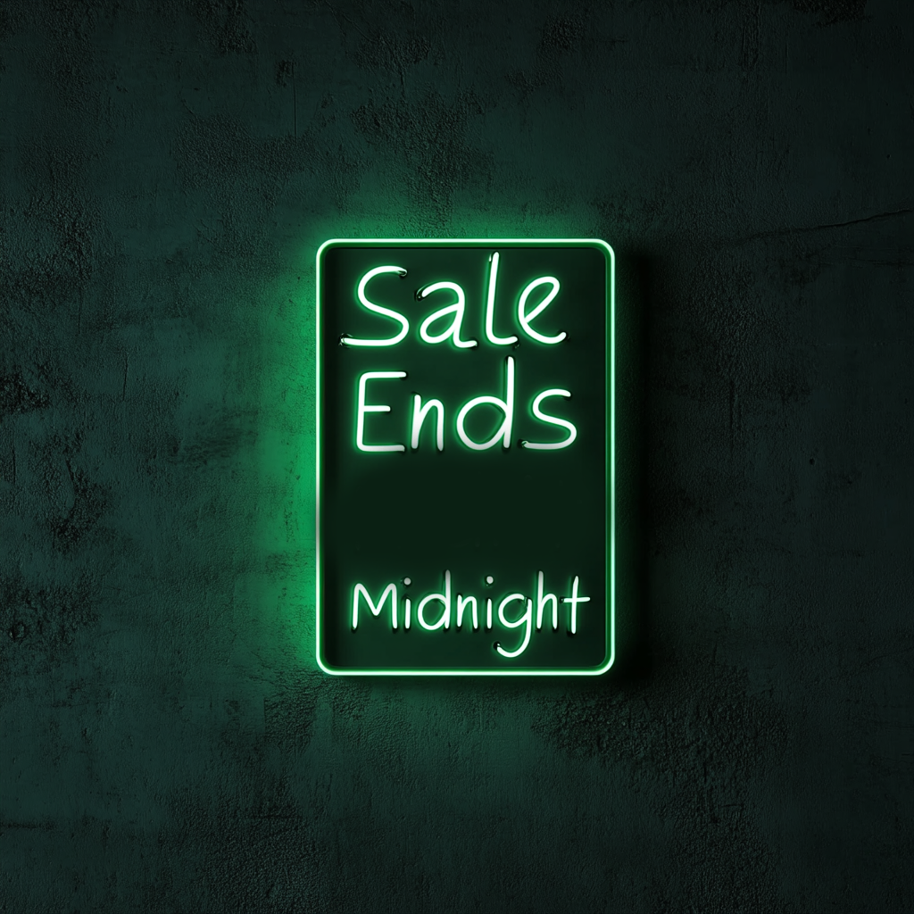 "Sale Ends Midnight" - Green Neon Sign, 18 Inches