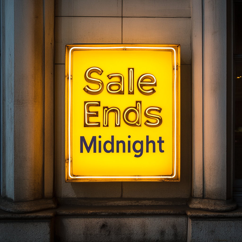 "Sale Ends Midnight" - Yellow Neon Sign, 18 Inches