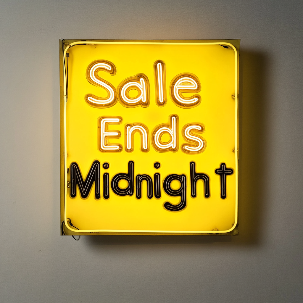 "Sale Ends Midnight" - Yellow Neon Sign, 18 Inches