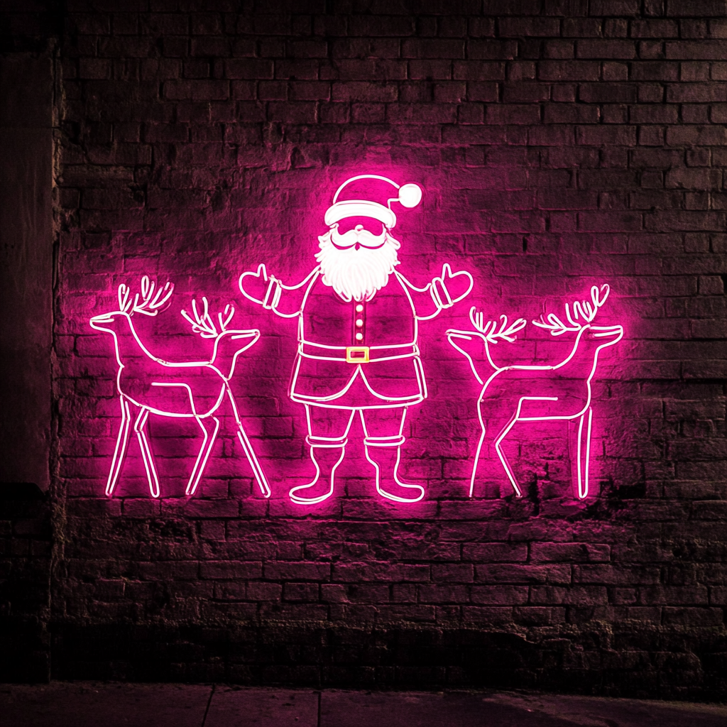 Santa Raindeer - Pink Neon Sign, 18 Inches