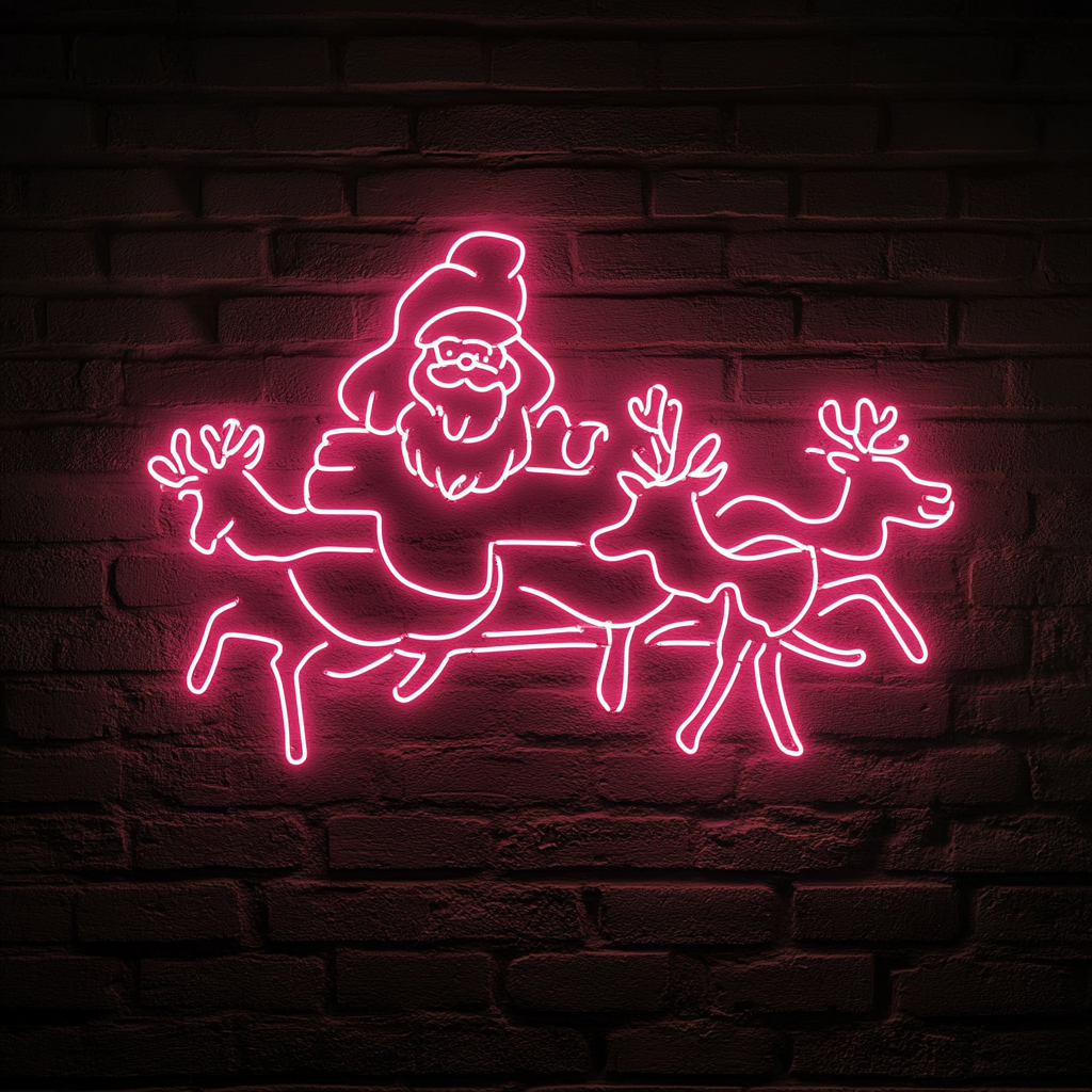 Santa Raindeer - Pink Neon Sign, 18 Inches