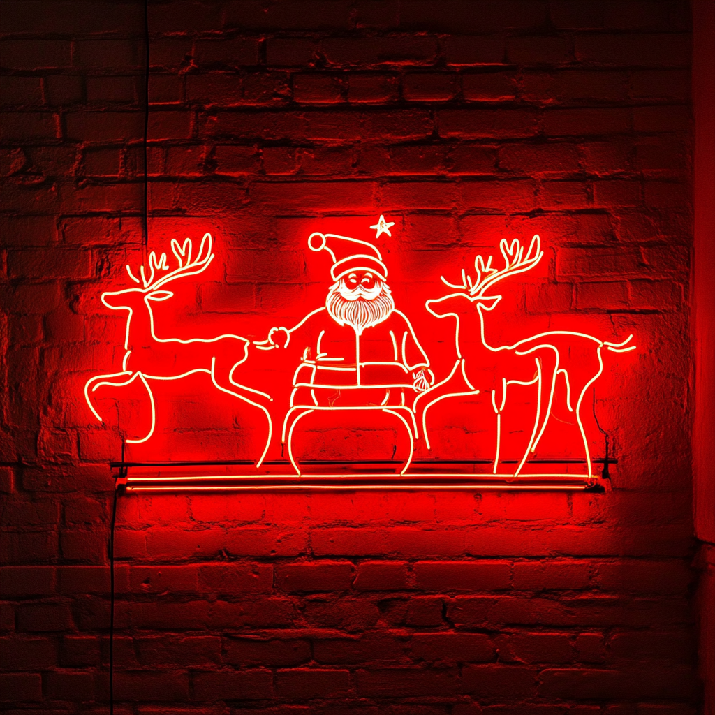 Santa Raindeer - Red Neon Sign, 24 Inches
