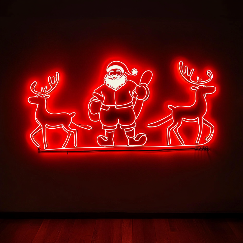 Santa Raindeer - Red Neon Sign, 24 Inches