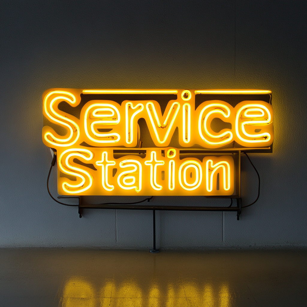 Service Station - Yellow Neon Sign, 18 Inches