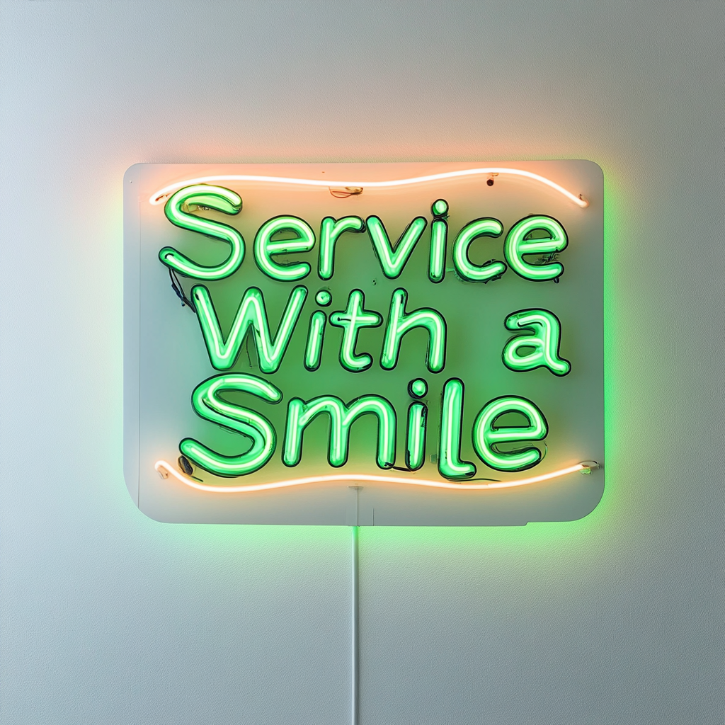 Service With a Smile - Green Neon Sign, 18 Inches
