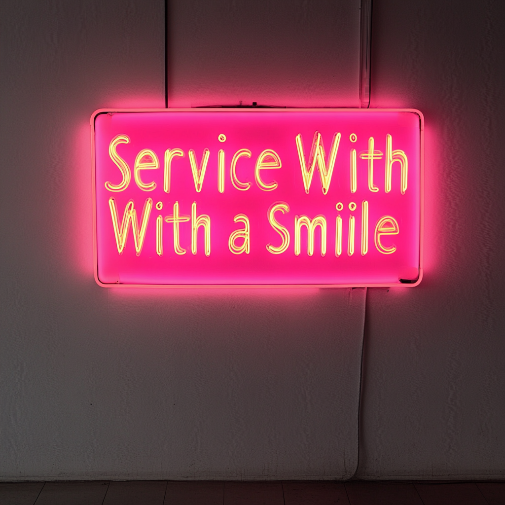 Service With a Smile - Pink Neon Sign, 18 Inches