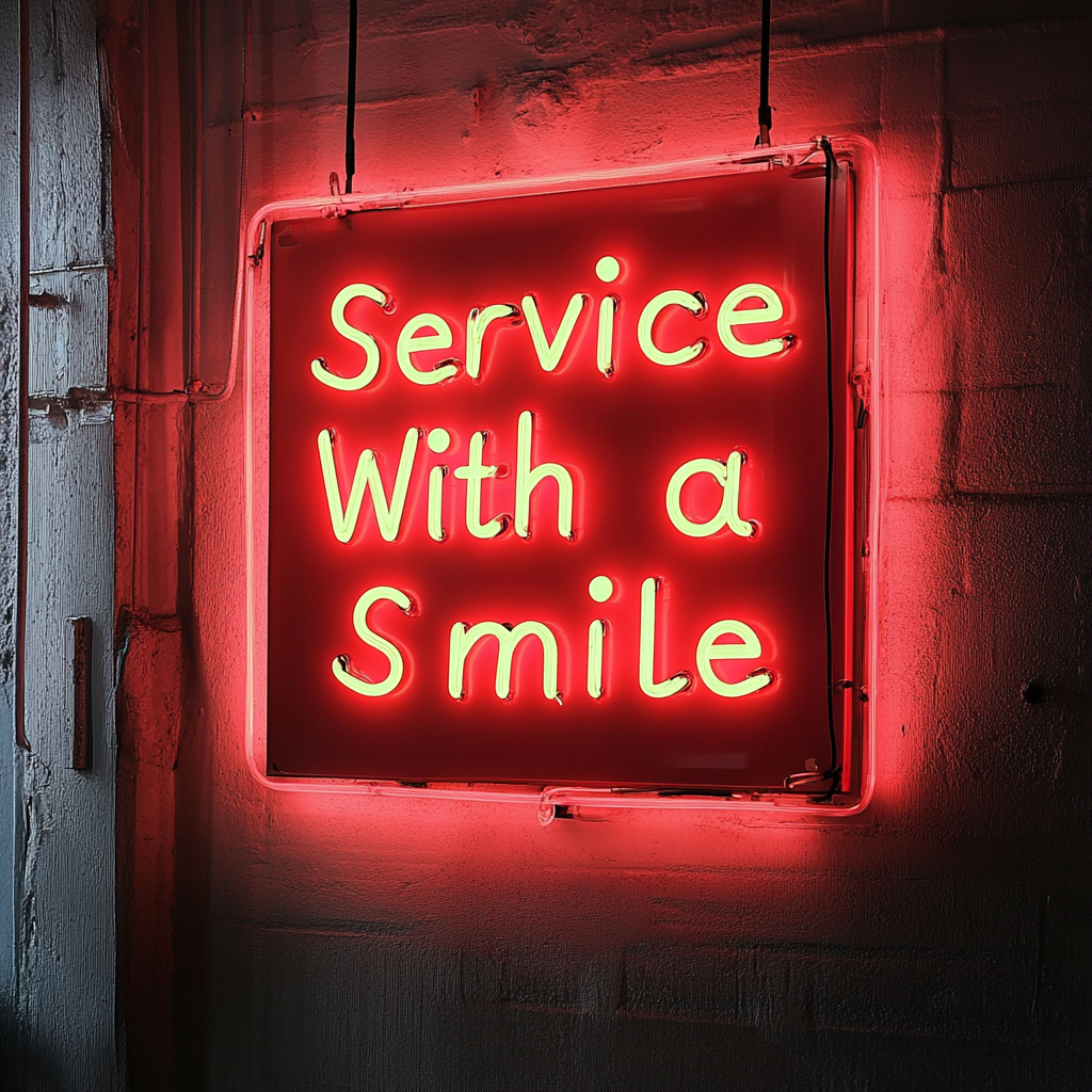 Service With a Smile - Red Neon Sign, 18 Inches