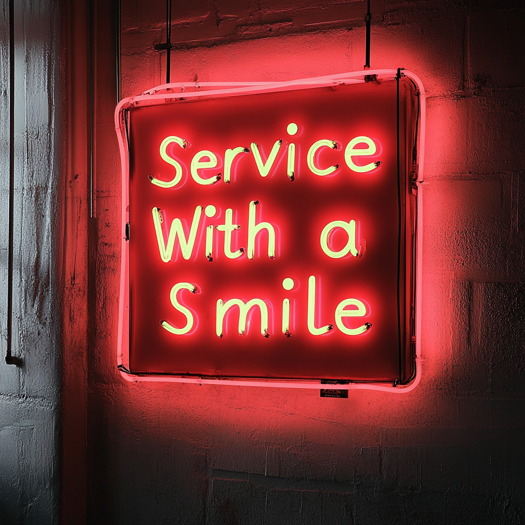 Service With a Smile - Red Neon Sign, 18 Inches