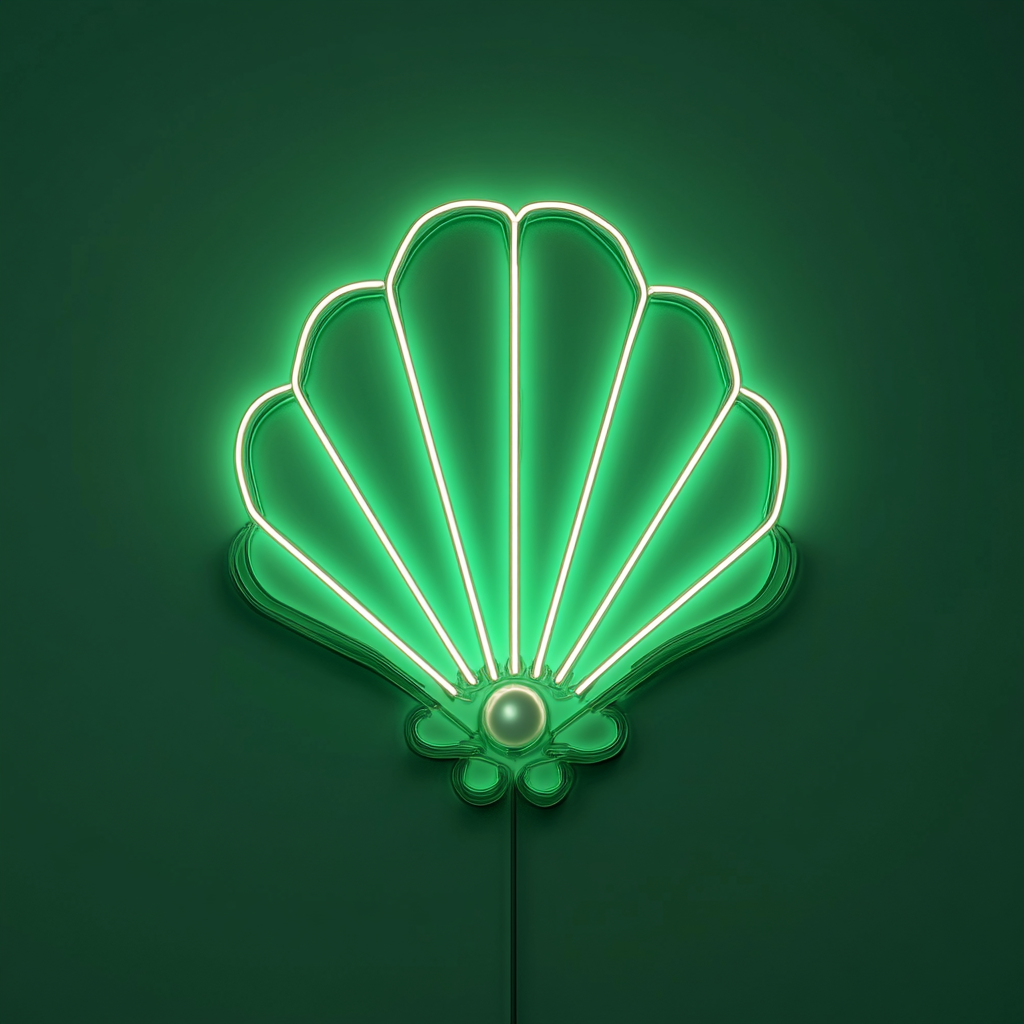 Shell with Pearl - Green Neon Sign, 18 Inches