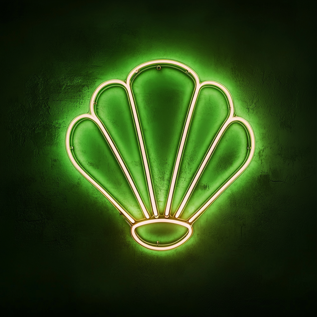 Shell with Pearl - Green Neon Sign, 24 Inches