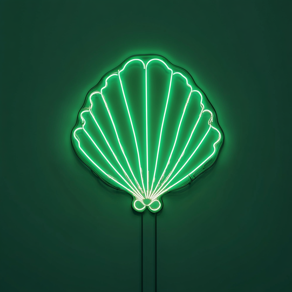 Shell with Pearl - Green Neon Sign, 24 Inches