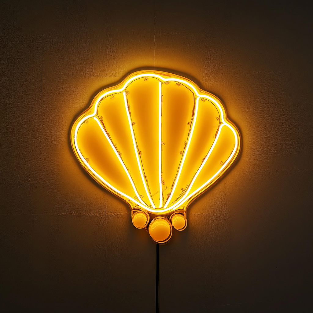 Shell with Pearl - Yellow Neon Sign, 24 Inches