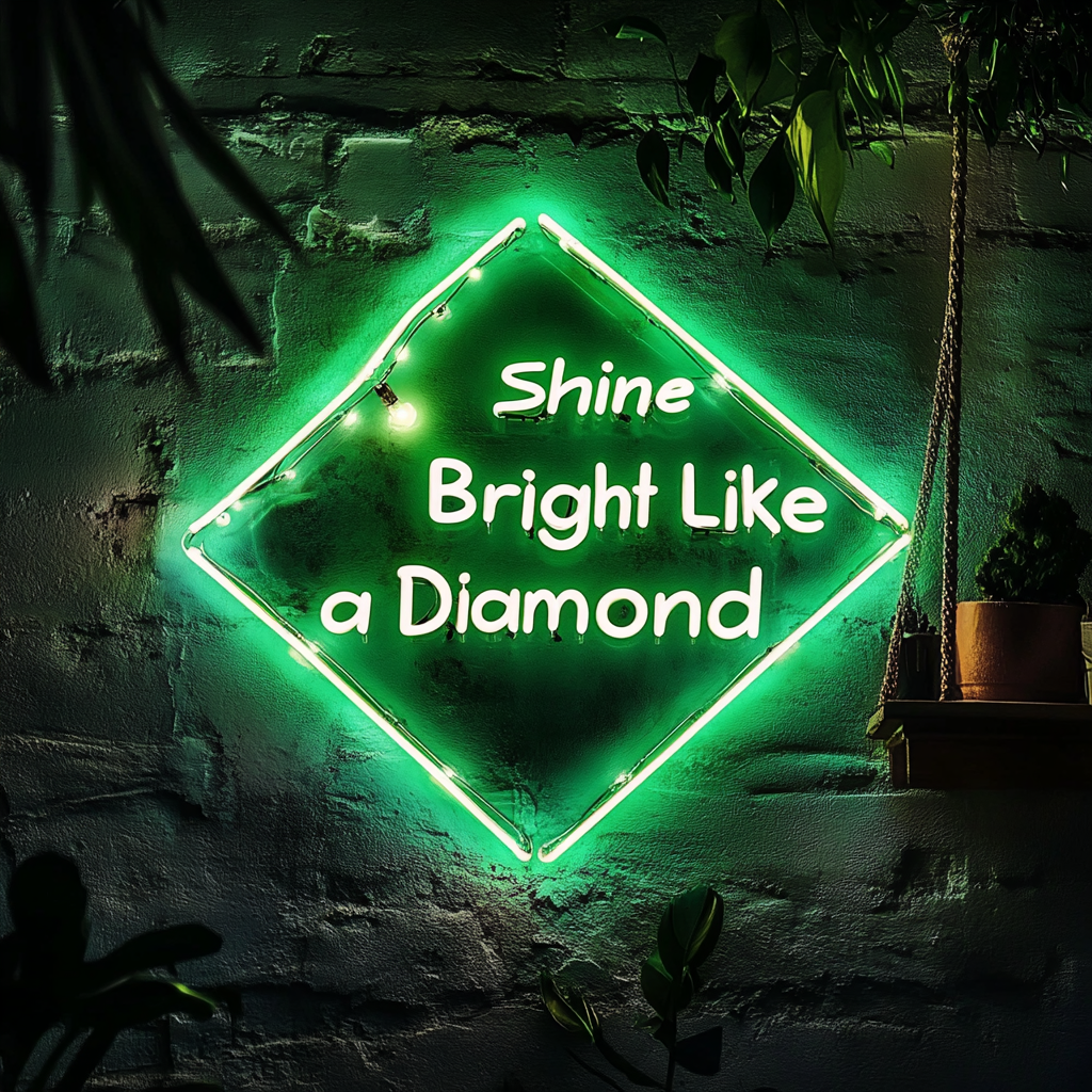Shine Bright Like a Diamond - Green Neon Sign, 24 Inches