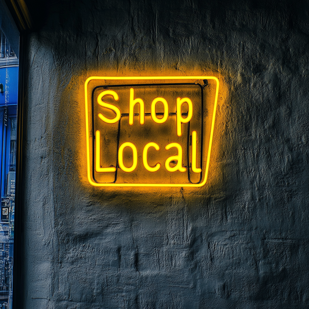 "Shop Local" - Yellow Neon Sign, 24 Inches