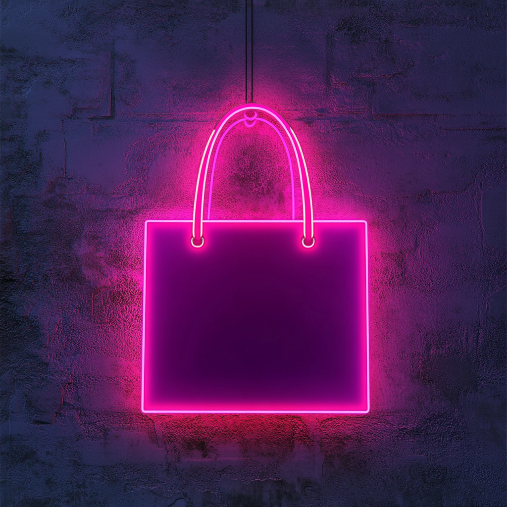 Shopping Bag - Pink Neon Sign, 18 Inches