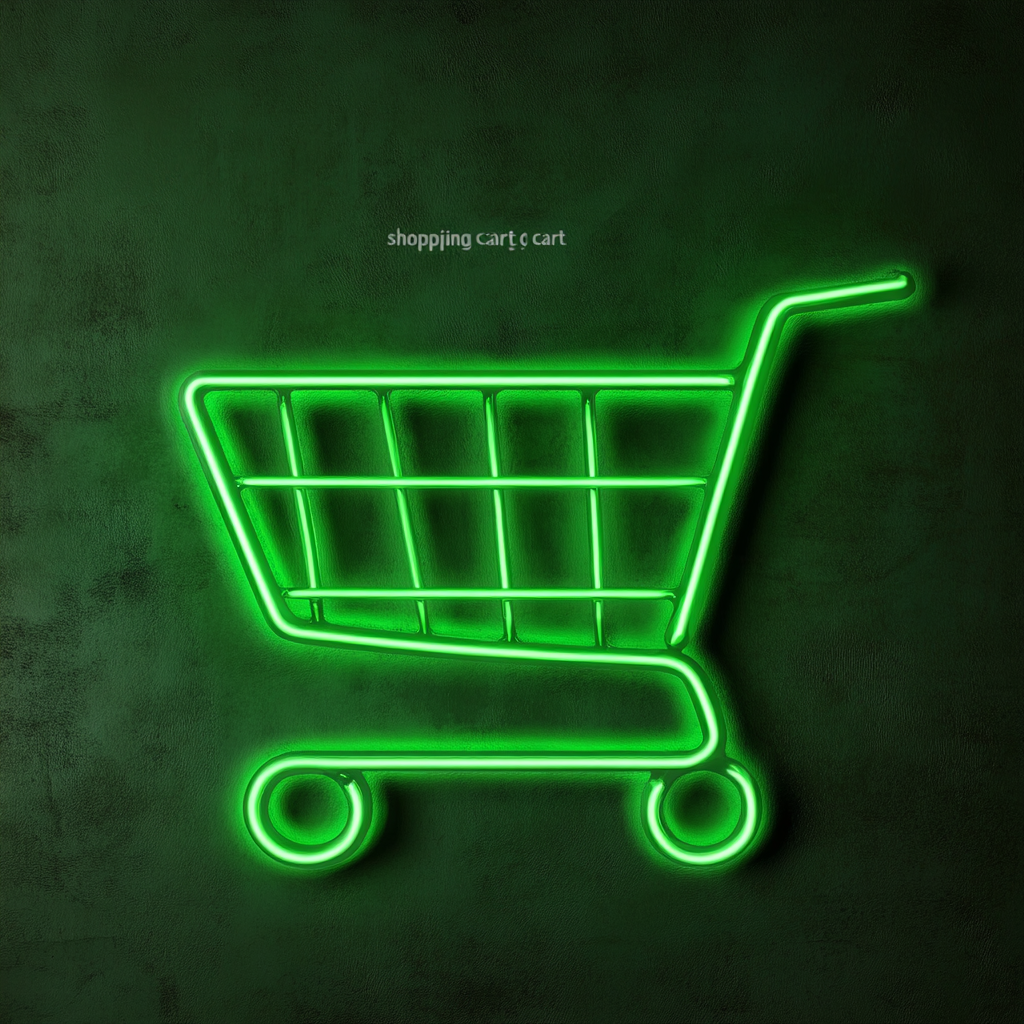 Shopping Cart - Green Neon Sign, 24 Inches