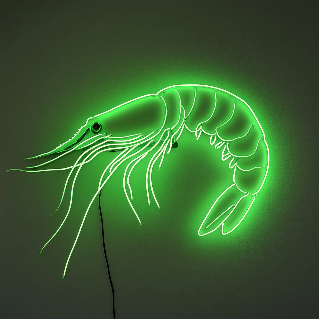 Shrimp - Green Neon Sign, 18 Inches
