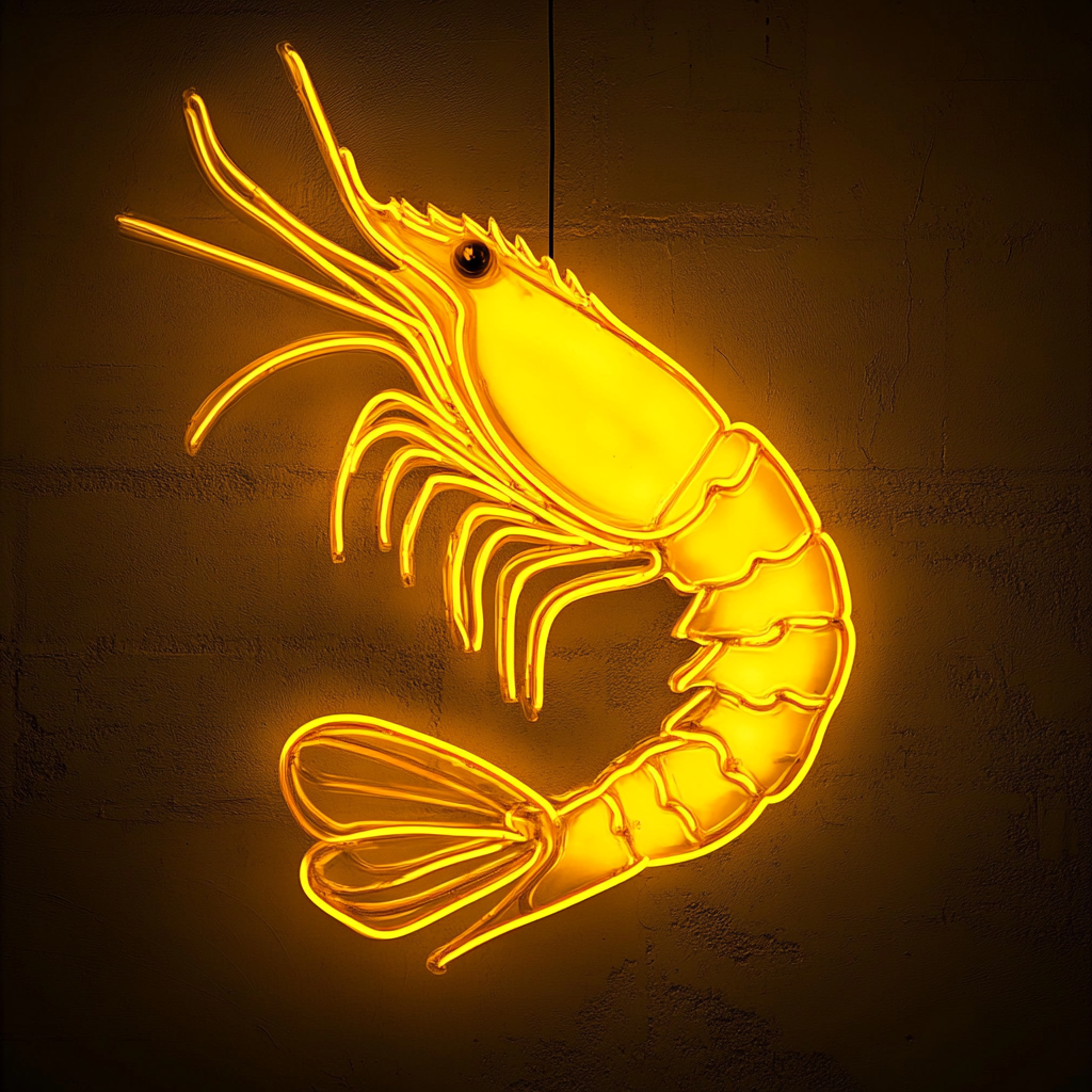 Shrimp - Yellow Neon Sign, 18 Inches