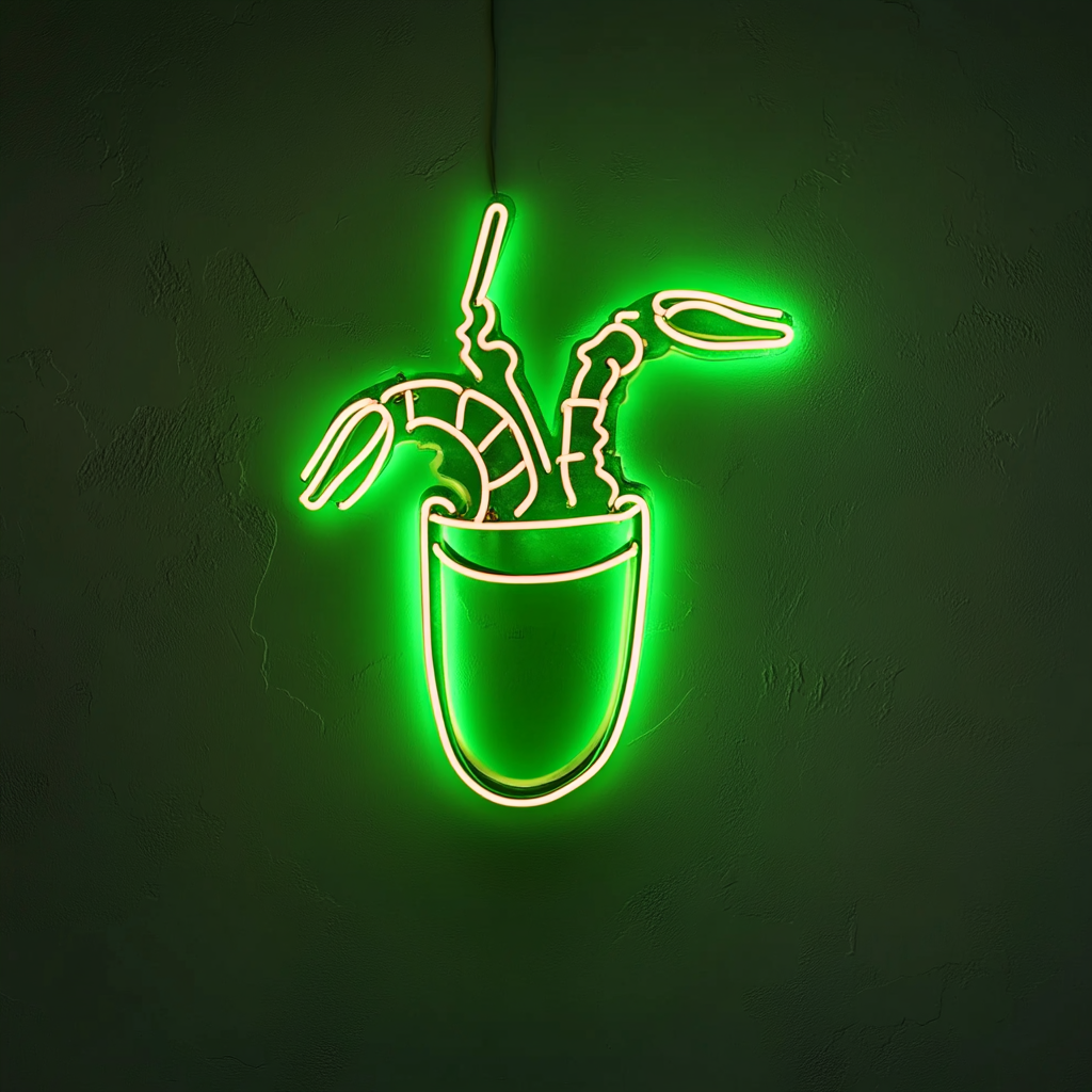 Shrimp Cocktail with Sauce - Green Neon Sign, 18 Inches
