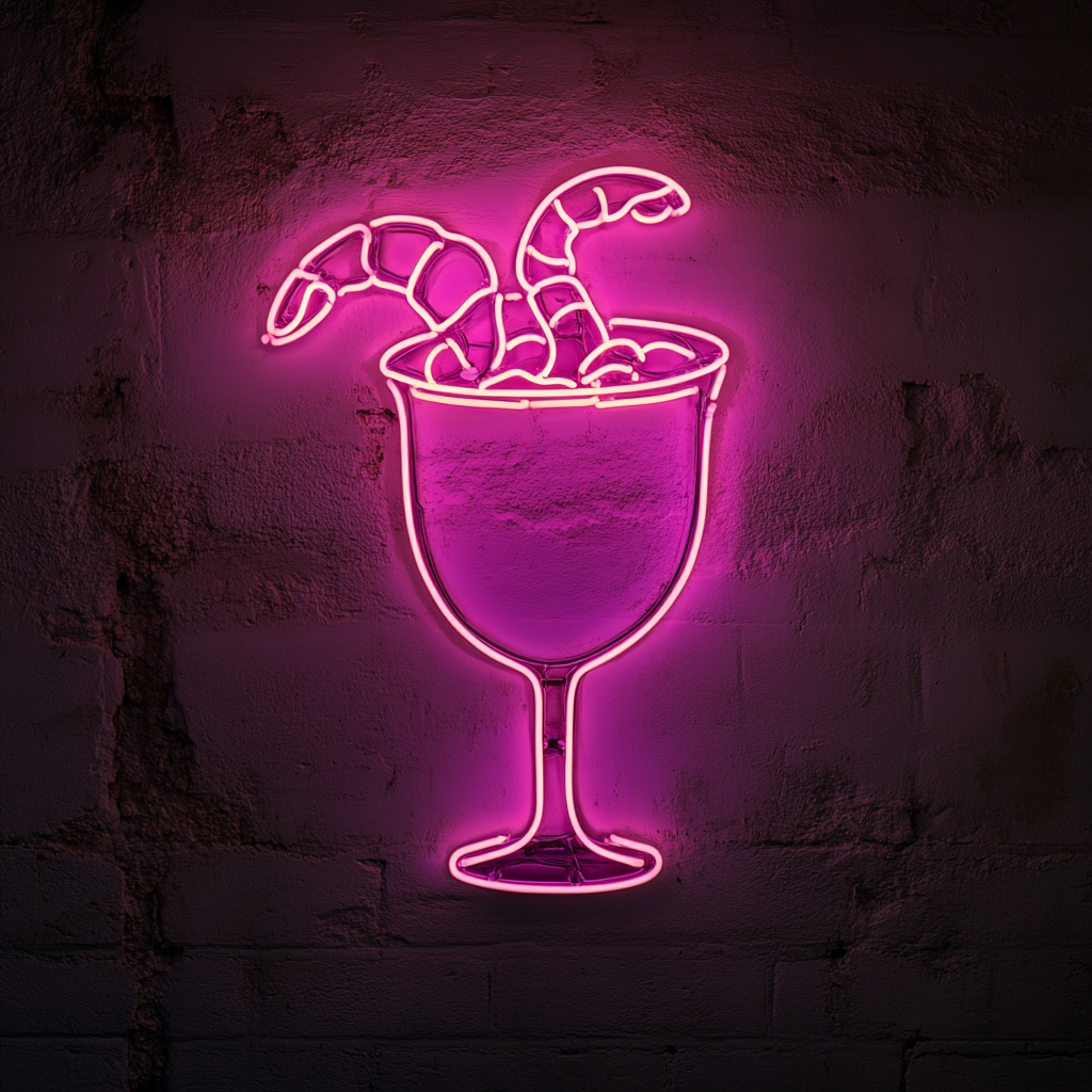 Shrimp Cocktail with Sauce - Pink Neon Sign, 18 Inches