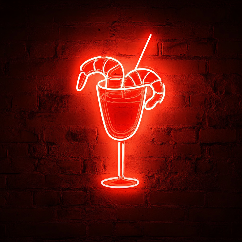Shrimp Cocktail with Sauce - Red Neon Sign, 24 Inches