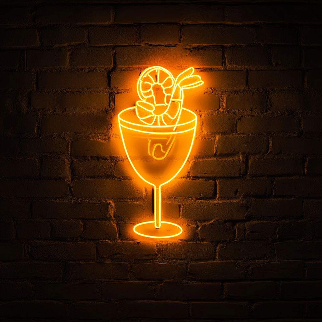 Shrimp Cocktail with Sauce - Yellow Neon Sign, 24 Inches
