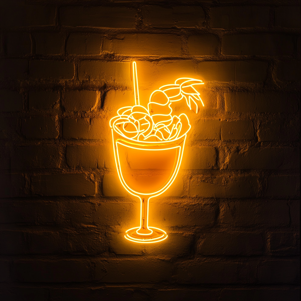 Shrimp Cocktail with Sauce - Yellow Neon Sign, 18 Inches